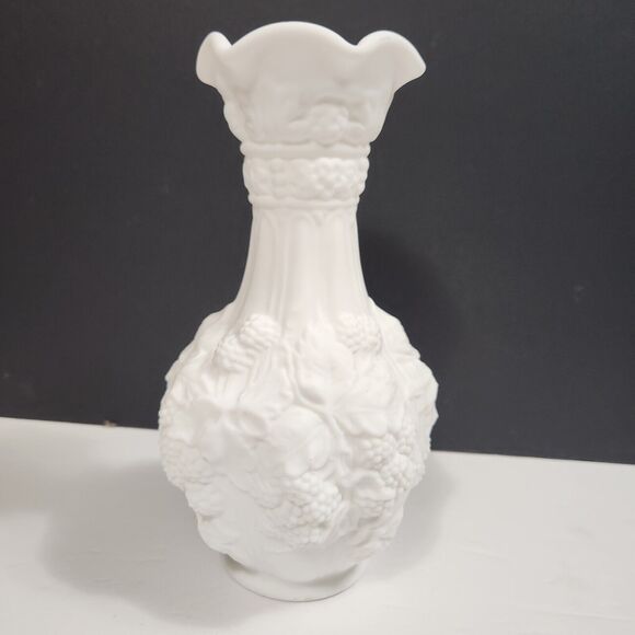 Imperial Glass Other - Vtg Orginal Doeskin Finish Loganberry Pattern Milk Glass Vase 10 in.